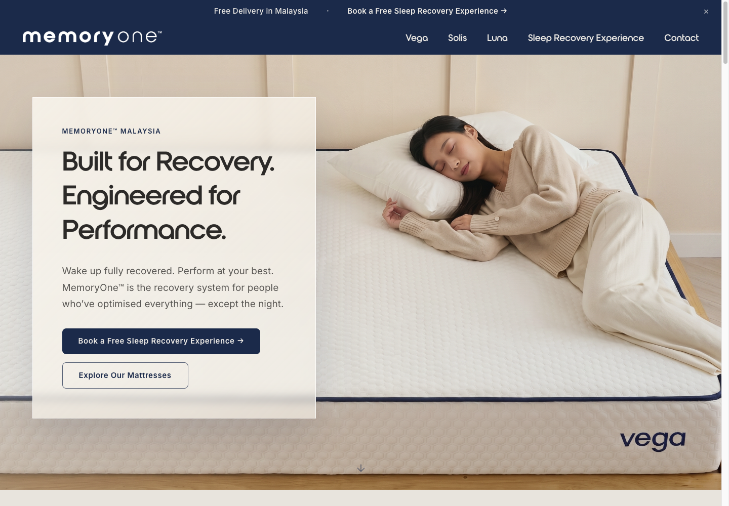 Current desktop homepage hero showing trademarked MemoryOne copy