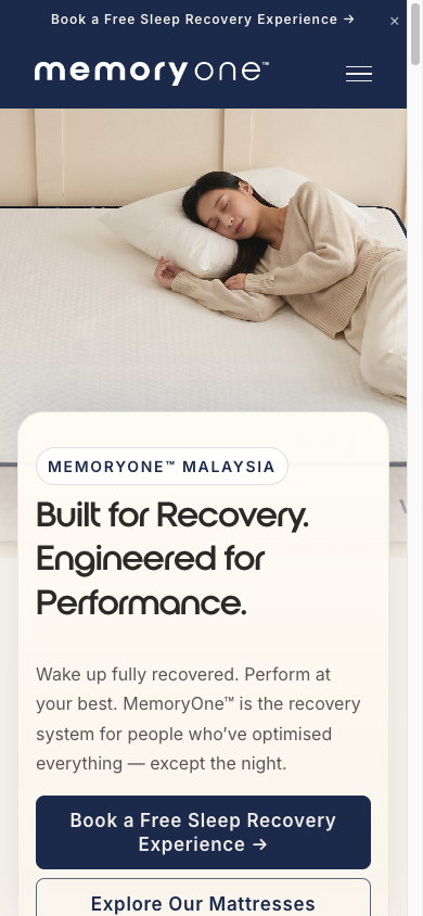 Current mobile homepage hero showing MemoryOne trademark copy